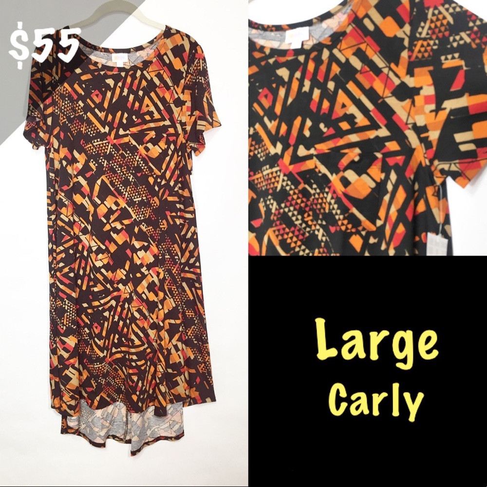 NWT LuLaRoe Large Carly Dress Black Abstract